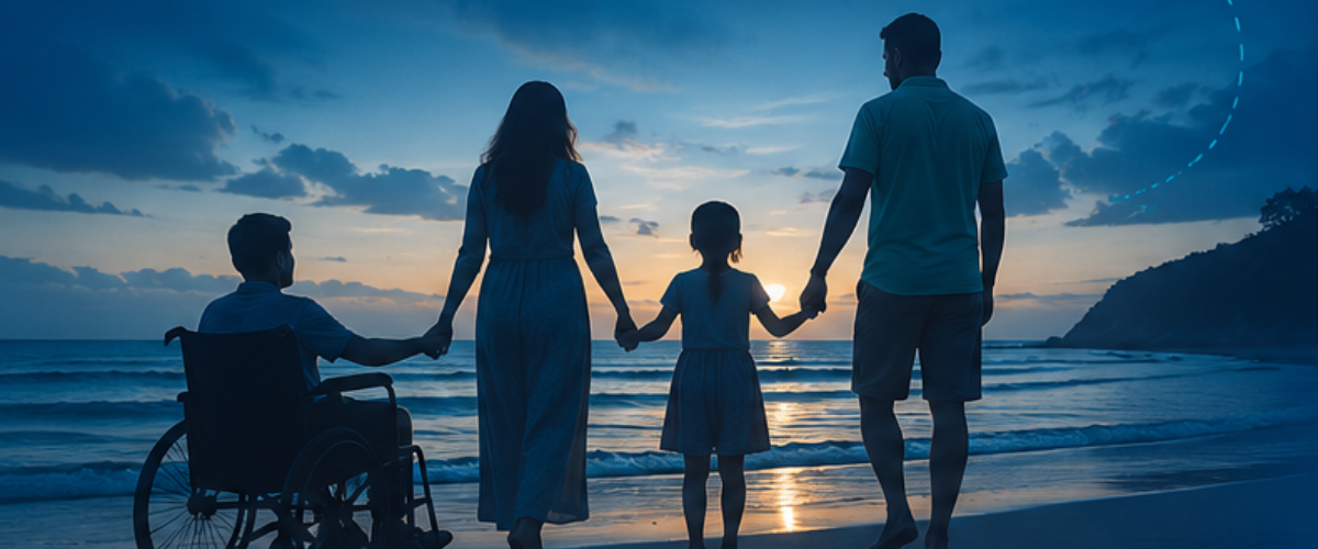 A family enjoying an accessible holiday together